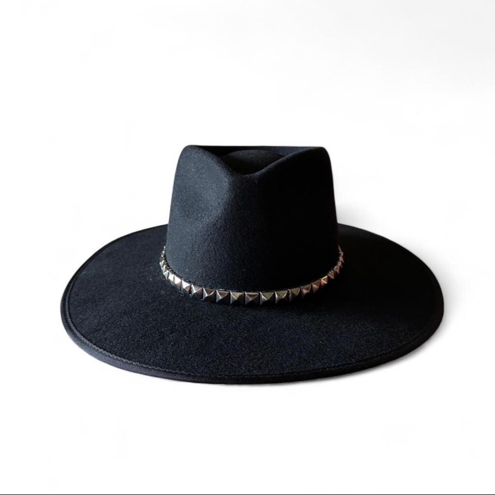 Black Wide-Brim Hat with Silver Studs